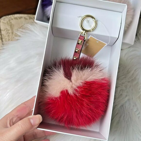 Michael Kors Studded Fur Pom Pom Lollipop Key handbag Clutch Charm~New - Picture 1 of 4